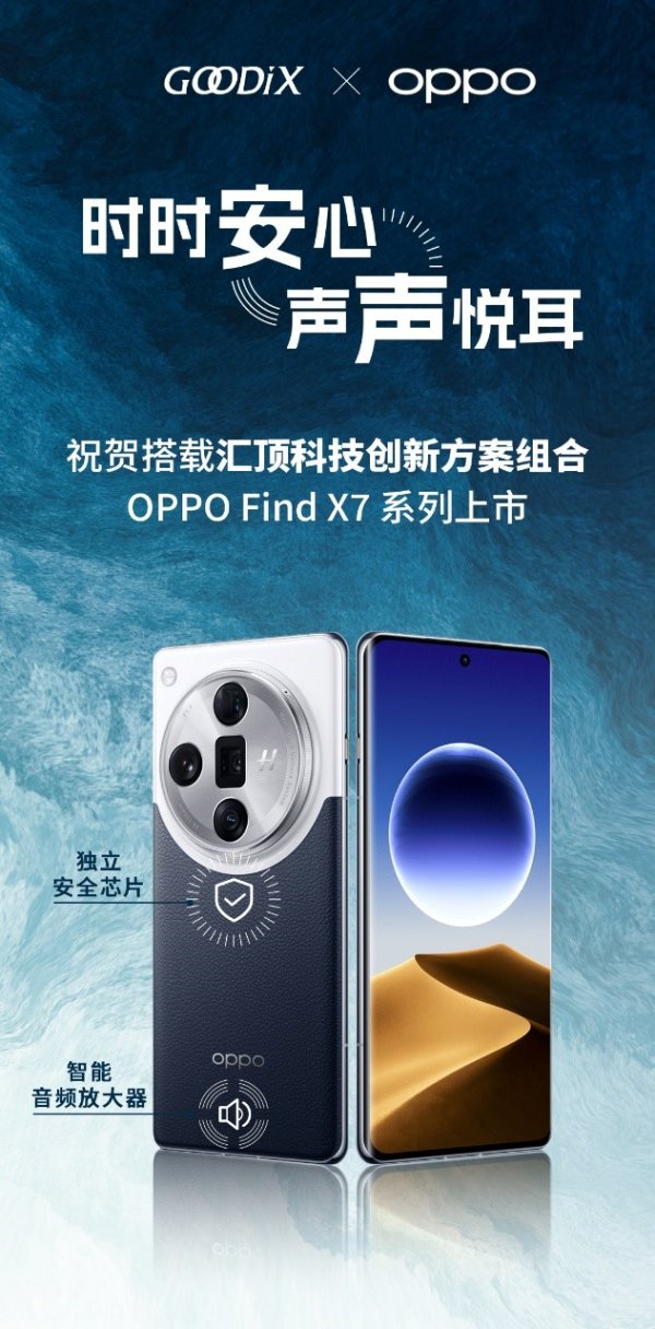 汇顶科技为OPPO Find X7系列提供独立安全芯片、智能音频放大器等创新方案组合